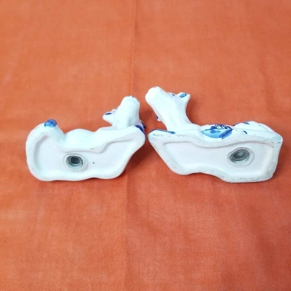 Vintage Blue & White Ceramic Cow Salt & Pepper Shakers, Holland Windmill Design